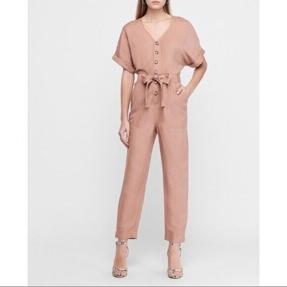 Express Linen Blend Jumpsuit - XS - Dusty Rose - NWT